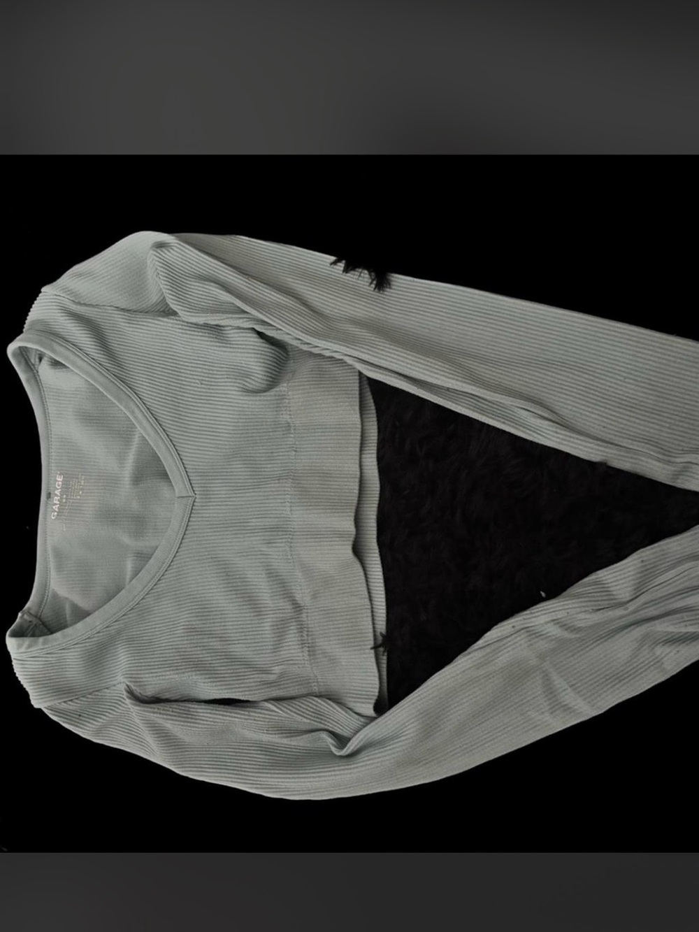 Garage Ribbed V-Neck Cropped Sweater in Sage Green - Men